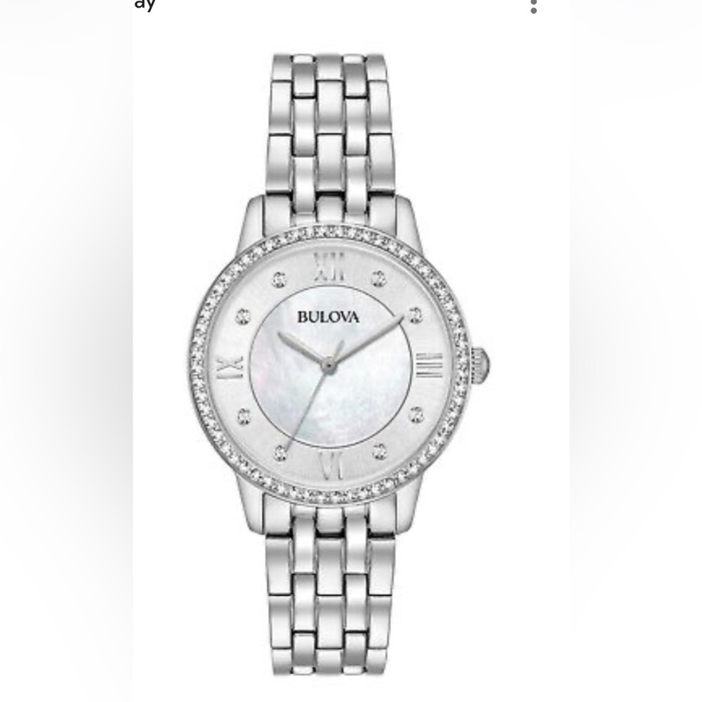 New Bulova Women's Quartz Roman Numeral Crystal Accent Silver-Tone 30mm Watch